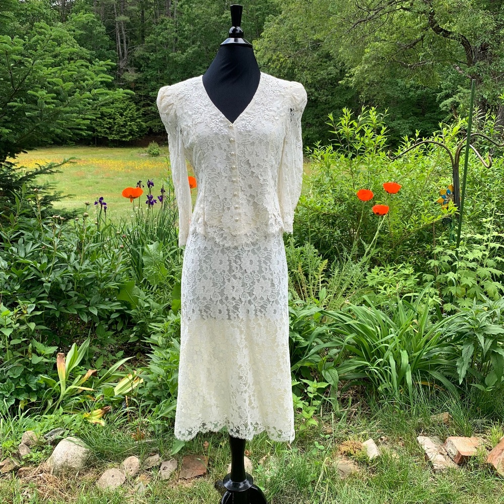 Vintage Cachet by Bari Protas 2pc Wedding Dress 10 Shoulder Pads Victorian Style